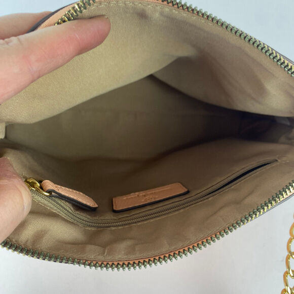 Nanette Lepore Crossbody Peach Gold Chain Pebbled Vegan Leather Adjustable - Picture 8 of 9